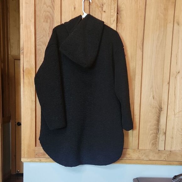 NEW Lulus Let's Make It Cozy Black Teddy Quarter Zip Hooded Tunic Jacket, Medium - Picture 2 of 8